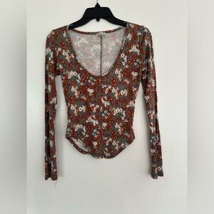 Free People coffee club long sleeve floral shirt